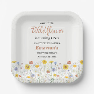 Whimsical Colorful Wildflower 1st Birthday Party Paper Plate