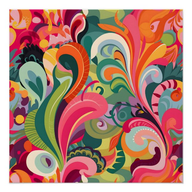 Whimsical Colour Burst: Vibrant Patterned Art  Poster (Front)