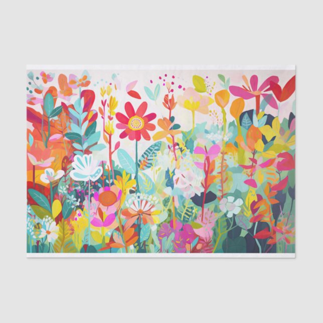 Whimsical Colour Floral Abstract Painting Decoupag Tissue Paper (Front)
