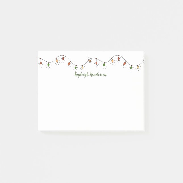 Whimsical Coloured Christmas Lights Personalised Post-it Notes (Front)