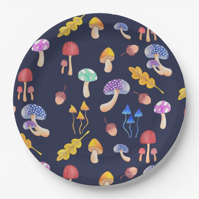 Whimsical Colourful Autumn Mushrooms Paper Plate (Front)