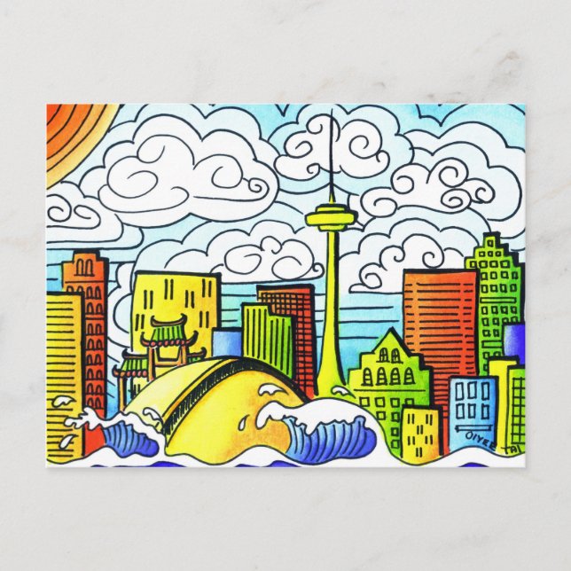 Whimsical, Colourful, Beautiful Toronto Skyline Postcard (Front)