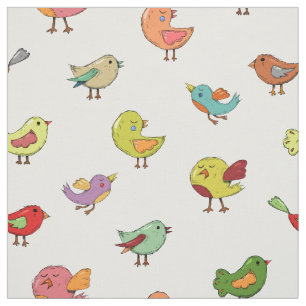 Whimsical Colourful Bird Cartoon Pattern Printed Fabric