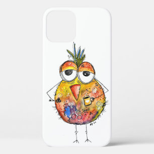 Whimsical Colourful Bird Drinking Coffee iPhone 12 Case