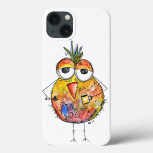 Whimsical Colourful Bird Drinking Coffee iPhone 13 Case
