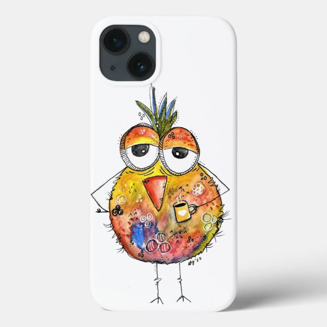 Whimsical Colourful Bird Drinking Coffee Case-Mate iPhone Case (Back)