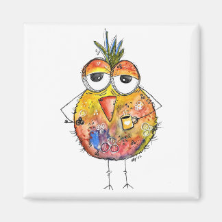 Whimsical Colourful Bird Drinking Coffee Magnet