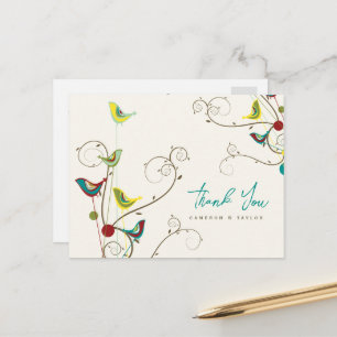 Whimsical Colourful Birds And Swirls Summer Weddin Postcard