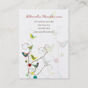 Whimsical Colourful Birds Swirls Cute Business Card