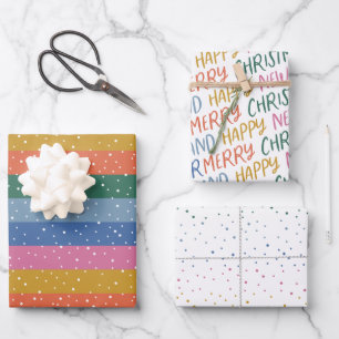 Whimsical Colourful Bright Snowfall Stripes Wrappi Wrapping Paper Sheet