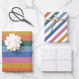 Whimsical Colourful Bright Snowfall Stripes Wrapping Paper Sheet