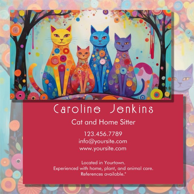 Whimsical colourful cats illustration business card (Creator Uploaded)