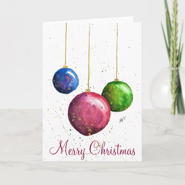 Whimsical, Colourful Christmas Baubles Card (Front)
