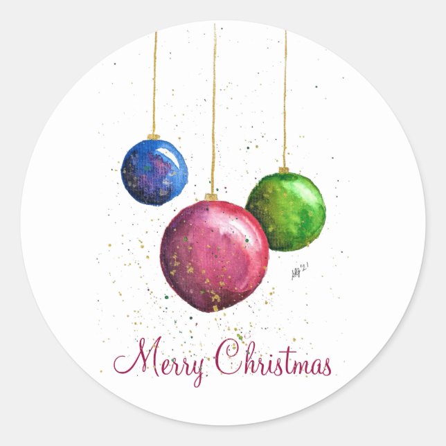 Whimsical, Colourful Christmas Baubles Classic Round Sticker (Front)