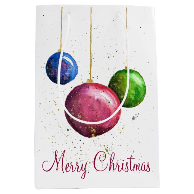 Whimsical, Colourful Christmas Baubles Medium Gift Bag (Front)