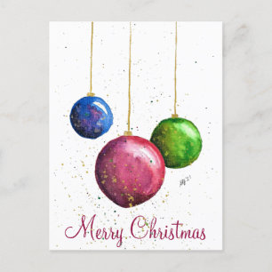 Whimsical, Colourful Christmas Baubles Postcard