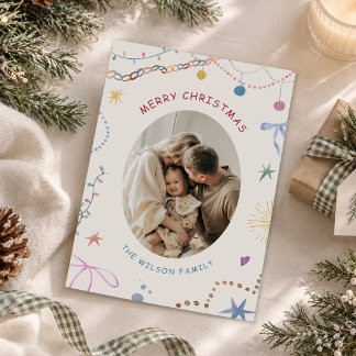 Whimsical Colourful Christmas Photo Holiday Card