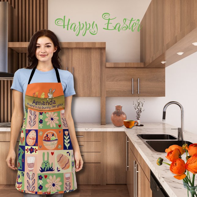 Whimsical  Colourful Collage Bunny  Apron (Whimsical Colorful Collage Bunny Apron)