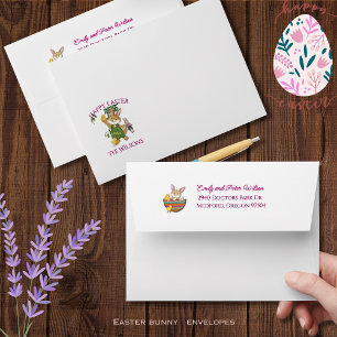 Whimsical Colourful Easter Bunny & Chickens Envelope
