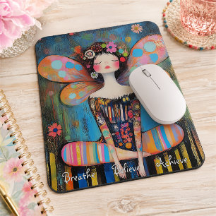Whimsical Colourful Fairy Doing Yoga Custom  Mouse Pad