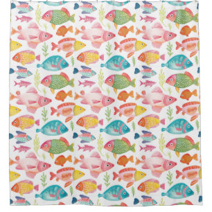 Whimsical Colourful Fish Shower Curtain