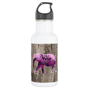 Whimsical Colourful Floral Elephant on Wood Design 532 Ml Water Bottle