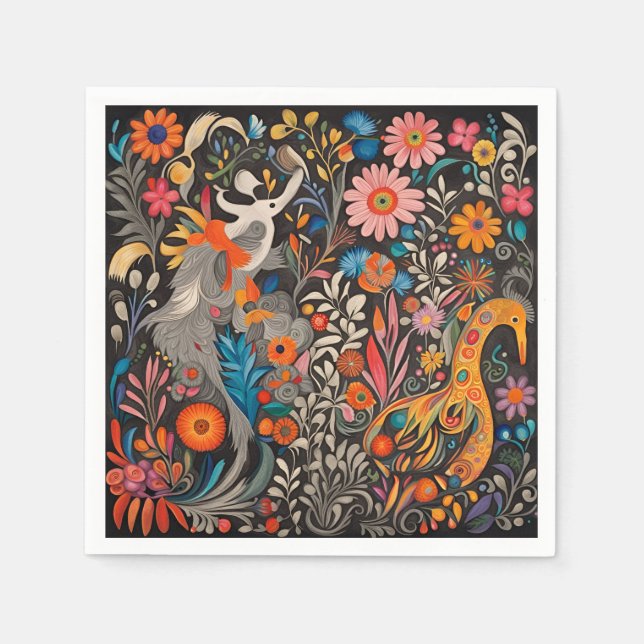 Whimsical Colourful floral Otomi Pattern  Napkin (Front)