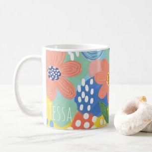 Whimsical Colourful Floral  Playful Botanical Art Coffee Mug