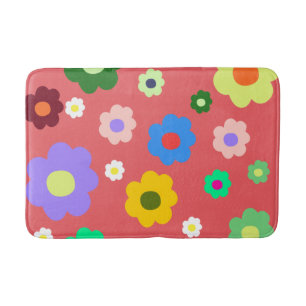 Whimsical Colourful Floral Retro, Cheerful Bath Mat