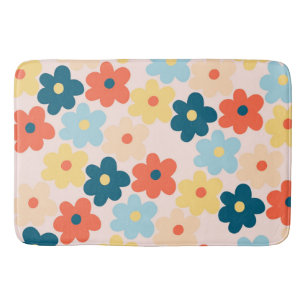 Whimsical Colourful Floral Retro Cheerful Preppy Bath Mat