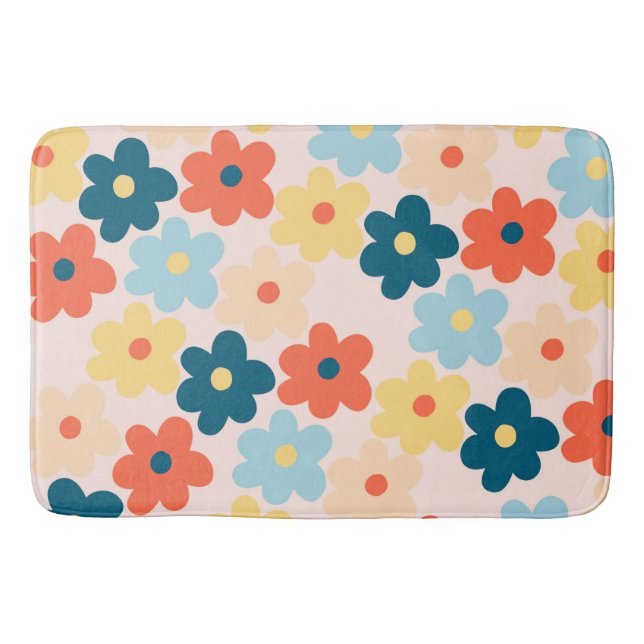 Whimsical Colourful Floral Retro Cheerful Preppy  Bath Mat (Front)