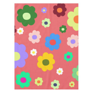Whimsical Colourful Floral Retro, Cheerful, Preppy Tablecloth