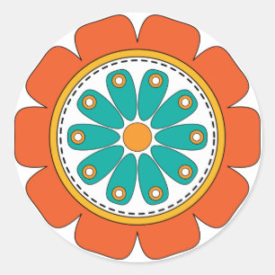 Whimsical colourful flower classic round sticker