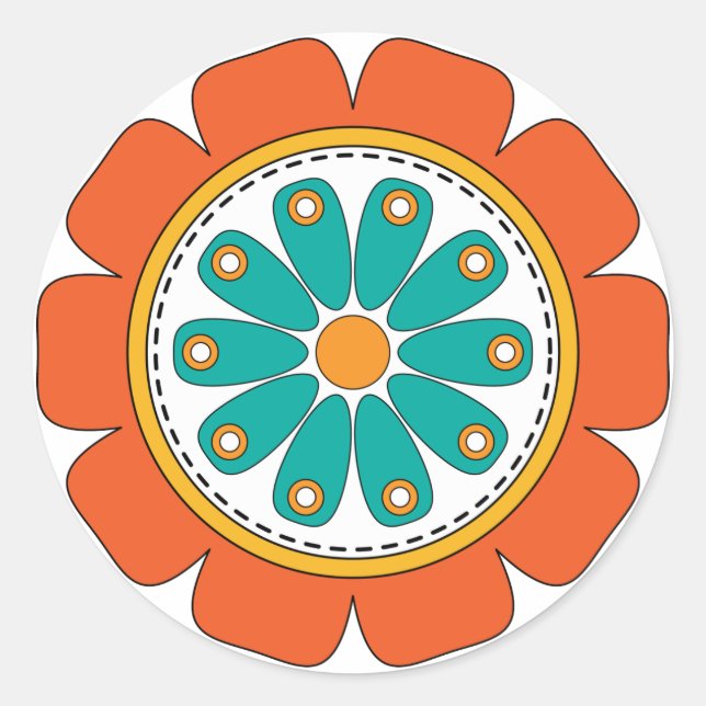 Whimsical colourful flower classic round sticker (Front)