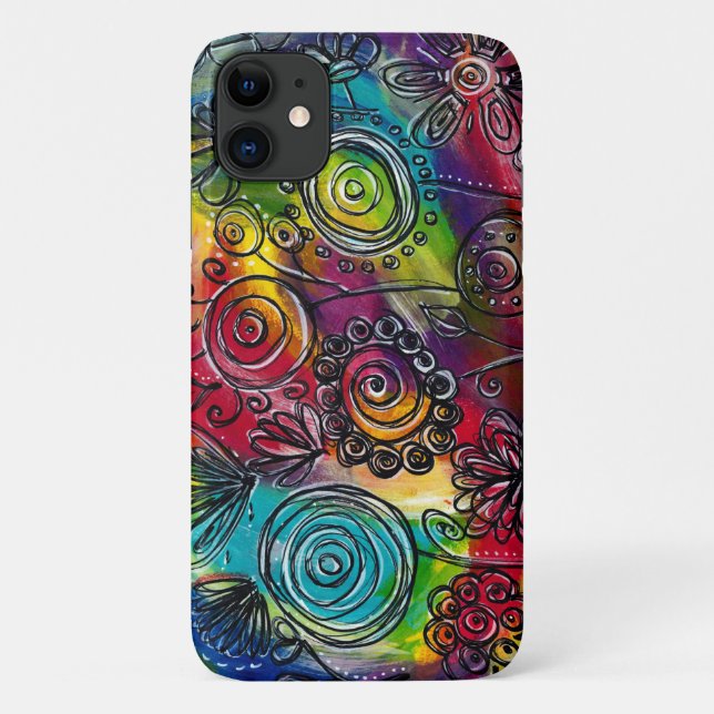 Whimsical Colourful Flower Garden Original Artwork Case-Mate iPhone Case (Back)