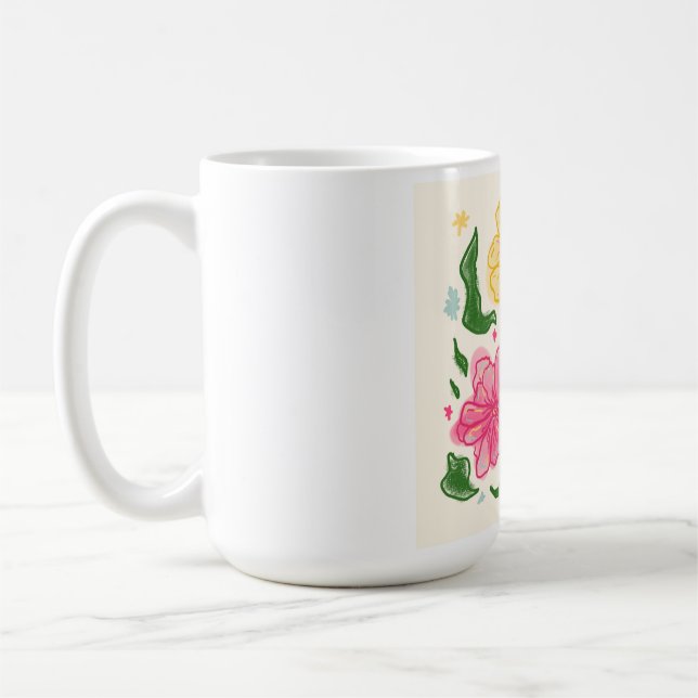 Whimsical Colourful Flower Illustration – Hand Dra Coffee Mug (Left)