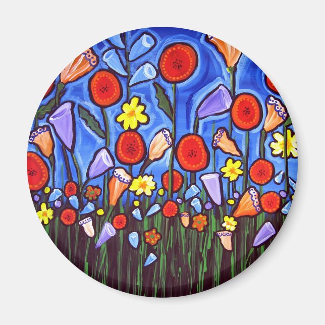Whimsical Colourful Flowers Magnet (Front)