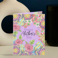 Whimsical Colourful Flowers on Purple Mother's Day