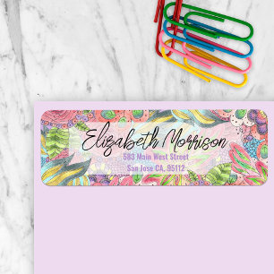 Whimsical Colourful Flowers Return Address Label