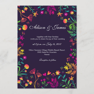 Whimsical colourful  flowers wedding invitation