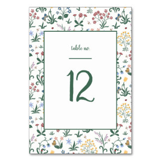 Whimsical Colourful Flowers Wedding  Table Number