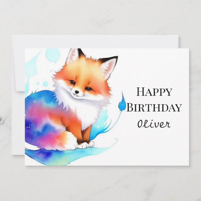 Whimsical Colourful Fox Birthday Card (Front)