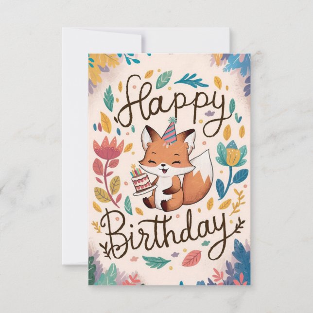 Whimsical Colourful Fox Birthday Card (Front)