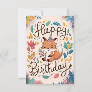 Whimsical Colourful Fox Birthday Card