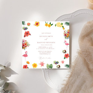 Whimsical Colourful Fun Tropical Flamingle Wedding Invitation