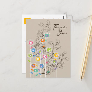 Whimsical Colourful Groovy Flower Garden Thank You Postcard