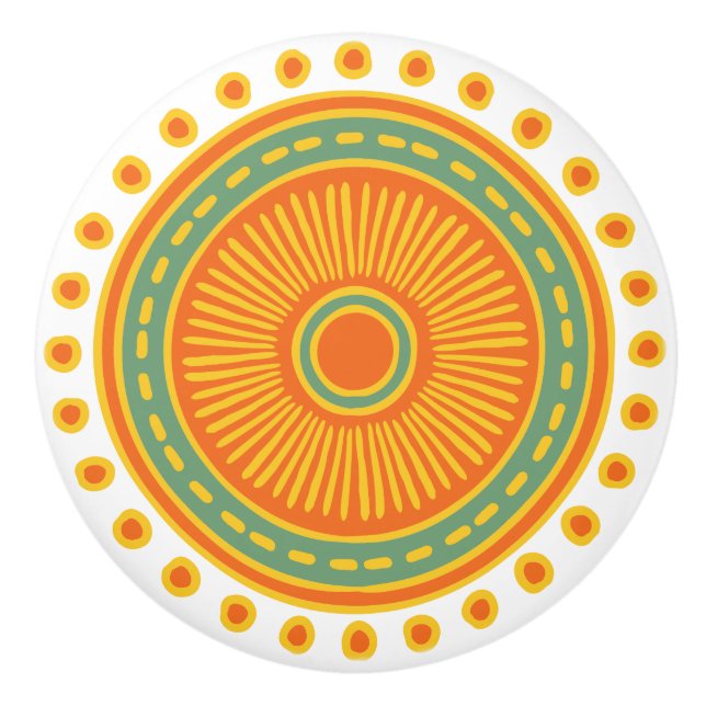 Whimsical Colourful Hand Drawn Design Ceramic Pull (Front)