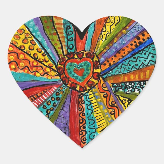 whimsical colourful heart explosion  sticker (Front)