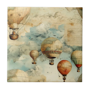 Whimsical Colourful Hot Air Balloon Map Ceramic Tile