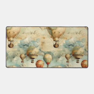 Whimsical Colourful Hot Air Balloon Map Desk Mat